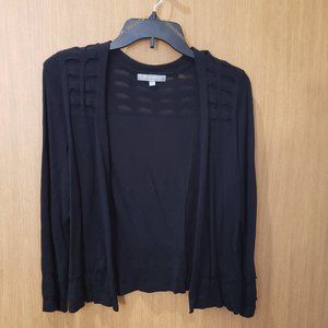 NY Collection, black, long sleeve, open front, textured sweater cardigan, large